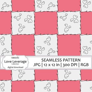 Pink checkerboard digital download seamless pattern love lines tossed hearts love romantic art square pattern modern valentines décor
