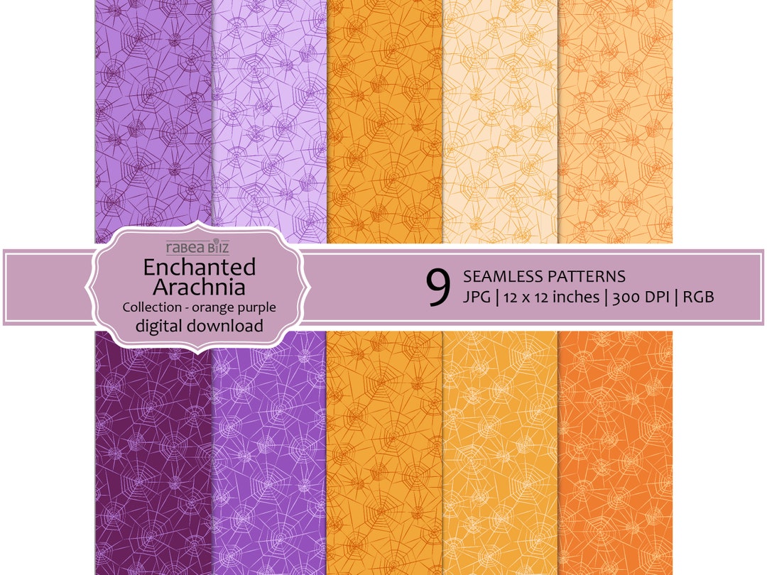 Halloween Spiderweb Seamless Pattern Bundle, Purple & Orange (digital ...