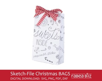 Christmas Favor Bag Sketch SVG | Holiday Treat Bag, Paper Craft (Digital Download)