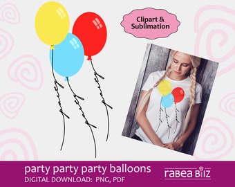 Party Balloons Clipart: PNG, PDF (Digital Download)