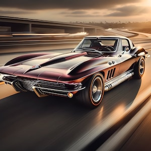 Speeding Vintage Corvette - High-Quality | Digital Art Print | Muscle Car Art l Cars