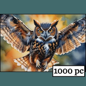 Owl in Flight 1000 Piece Jigsaw Puzzle Gifted, Flying Owl Gift for Animal Lover, Swooping Owl Puzzle Gift for Bird Watcher, Family Activity