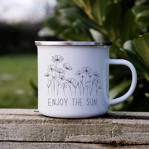 Wildflowers Enamel Camping Mug, Outdoorsy Coffee Mug for Campers Accessories Hiker Gift For Nature Lover Drinking Cup for Picnics, Camp Gift
