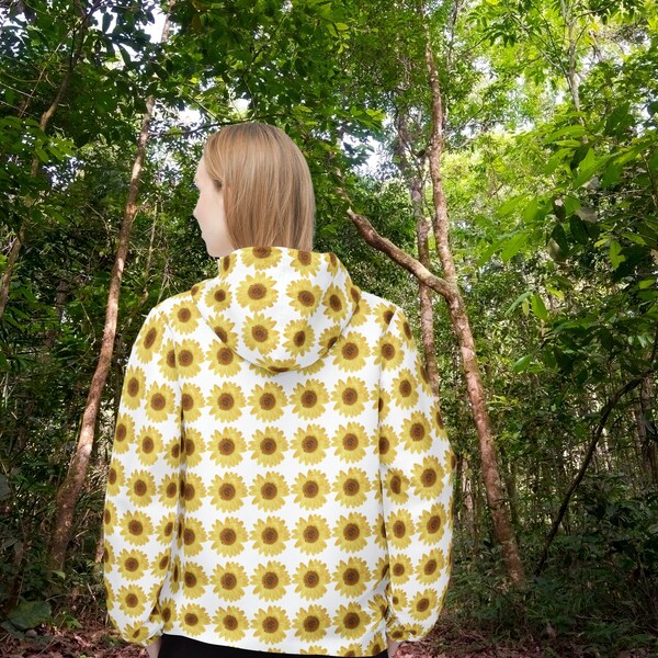 Windbreaker Jacket Yellow Daisy Hooded Rain Jacket Gardening Gifted Womens Wind Breaker Pressed Flowers Gardencore Raincoat Grandma Gifted