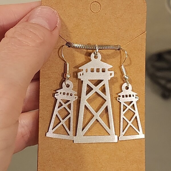 SAVE ON A SET! Fire Lookout Tower Charm Set -Necklace and Earrings