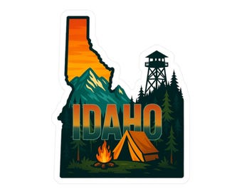 Retro Idaho Camping Vinyl Decal, National Park Style
