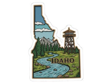 Idaho State Sticker, Mountains & Lookout Tower Vinyl Decal