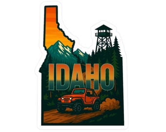 Retro Idaho Jeep Sticker, National Park Style Vinyl Decal