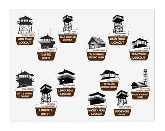 Idaho Fire Lookout Tower Sticker Sheets - 13 per page!