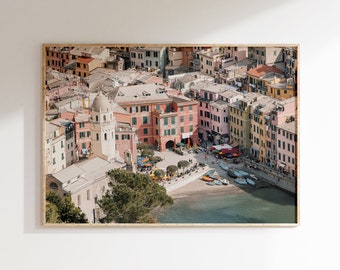 Italian Riviera Printable, Cinque Terre Wall Art, Coastal Italy Print, Ocean Bay Wall Art, Boats Along Shoreline, Beachside Architecture Art