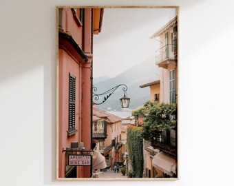 Wine Bar Printable, Lake Como Architecture, Italy Photography, Varenna Italy, Spring In Italy Poster, Wine Bar Poster, Pink Lake Como Print