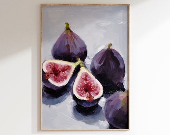 Mediterranean Fig Painting, Kitchen Wall Art, Still Life Fruit Poster, Purple Abstract Art, Brush Stroke Painting, Kitchen Decor, Fig Poster