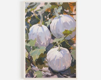 Impresión de calabaza de granja en colores pastel, póster de calabaza blanca, decoración de granja de otoño, pintura rústica de otoño, obra de arte de calabaza en colores pastel, póster de huerto de calabazas