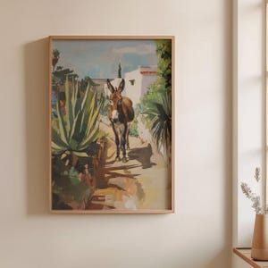 Mexiko Esel Druck, Südwesten Kaktus Kunst, Esel Landschaft Poster, Ölgemälde druckbar, Western Esel-Dekor, Südwesten Esel digitale Kunst