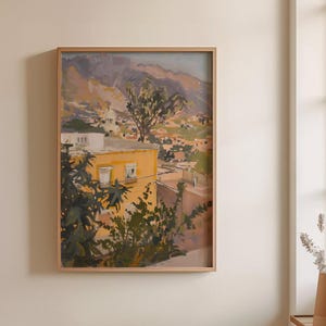 Jalisco Mexico Wall Art, Rooftops In Jalisco, Mountain Town Print, Warm Colors, Mexico Home Decor, Oil Painting, Jalisco Travel Poster