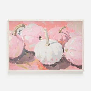 Impresión de calabaza pastel, decoración de Halloween rosa, póster de otoño femenino, impresión de calabazas rosas, obra de arte de calabaza acogedora, arte de Halloween preppy