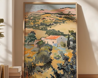 Mexico Desert Ranch Wall Art, Vintage Scenery Artwork, Sonora Mexico Printable, Original Painting, Summer Colors, Warm Mexico Digital Art