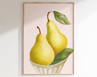 Pair Of Pears Painting, Kitchen Wall Art, Pears In A Bowl, Still Life Fruit Art, Abstract Pear Wall Decor, Italian Fruit Print