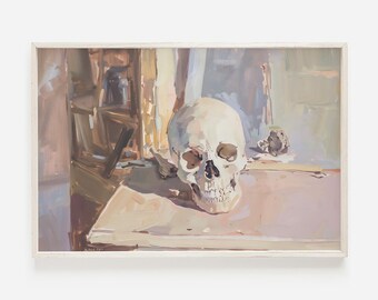 Pastel Skull Wall Art, Halloween Painting, Colorful Gothic Print, Skull Digital Art, Pastel Goth Wall Art, Emo Art Print, Vintage Style Art