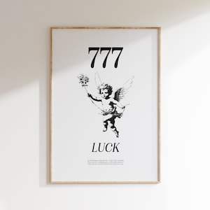 Angel Numbers Poster, Luck 777, Printable Law Of Attraction, Trendy Spiritual Decor, Minimalist Wall Art, Manifestation Poster, Luck 777 Art