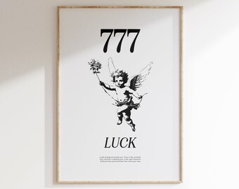 Angel Numbers Poster, Luck 777, Printable Law Of Attraction, Trendy Spiritual Decor, Minimalist Wall Art, Manifestation Poster, Luck 777 Art