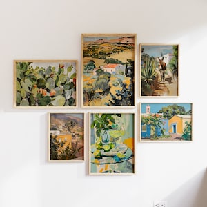 Jalisco Mexico Gallery printset, Midden-Amerika landschap, cocktailposter, Jalisco vintage schilderijen, set van 6 prints, warme Mexico-posters