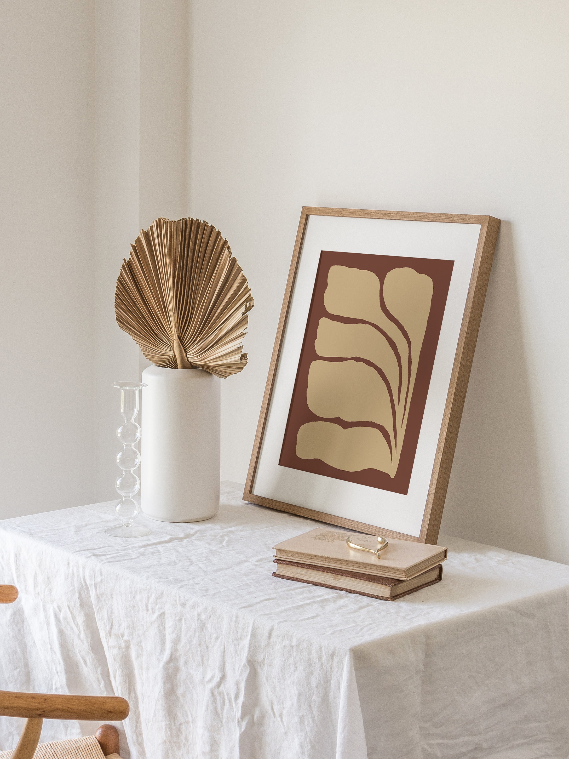 Abstract Leaf Drawing, Colorblock Wall Art, Beige and Maroon, Eclectic ...