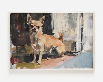 Chihuahua Wall Art, Painting Of Mexican Chihuahua, Portrait Of Chihuahua, Handmade Painting, Chihuahua Dog Digital Art