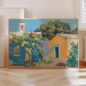 Colorful Homes In Jalisco Mexico, Summer Wall Art, Vintage Painting, Mexico Poster, Jalisco Scenery Painting, Architecture Printable Art