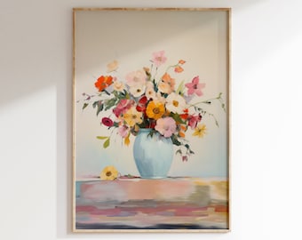 Spring Flower Bouquet, Still Life Painting, Fresh Flowers Wall Art, Kitchen Decor, Floral Painting, Colorful Flower Poster, Warm Spring Art