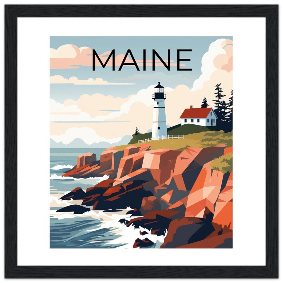 Maine Travel Print, Maine Retro, Maine Lighthouse Print, Maine Coastal