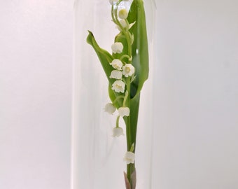 Lily of the valley in glass dome, Polymer clay flowers, Polymer floral arrangement, floral table centerpiece, nature inspired