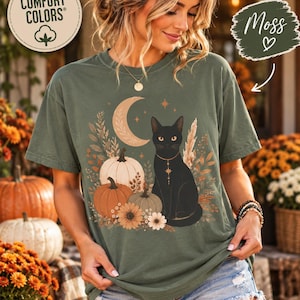 Black Cat Shirt, Fall Cat Shirt, Comfort Colors Cat Tee, Pumpkin Shirt, Cat Lover Gift, Witchy Autumn Shirt, Halloween Cat T-Shirt
