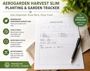 AeroGarden Harvest Elite Slim Planting Log – Printable Template (Digital Download)