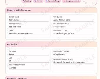 Foglio di istruzioni stampabile per chi si prende cura dei gatti - Lista di controllo per la cura degli animali domestici (download digitale)
