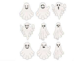 Sketch Ghost Machine Embroidery Design Bundle, Boy and Girl Halloween Ghost Embroidery Pattern, Instant Download - 5 Sizes