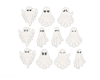 Sketch Ghost Machine Embroidery Design Bundle, Boy and Girl Halloween Ghost Embroidery Pattern, Instant Download - 5 Sizes