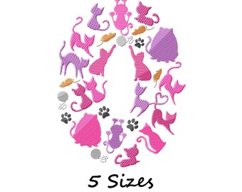 Cats Monogram Machine Embroidery Design, Letter O Embroidery Pattern, Instant Download - 5 sizes