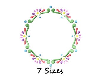 Floral Wreath Embroidery Design, Decorative Flower Frame Machine Embroidery File, Round Border Embroidery Pattern,Instant Download - 7 Sizes