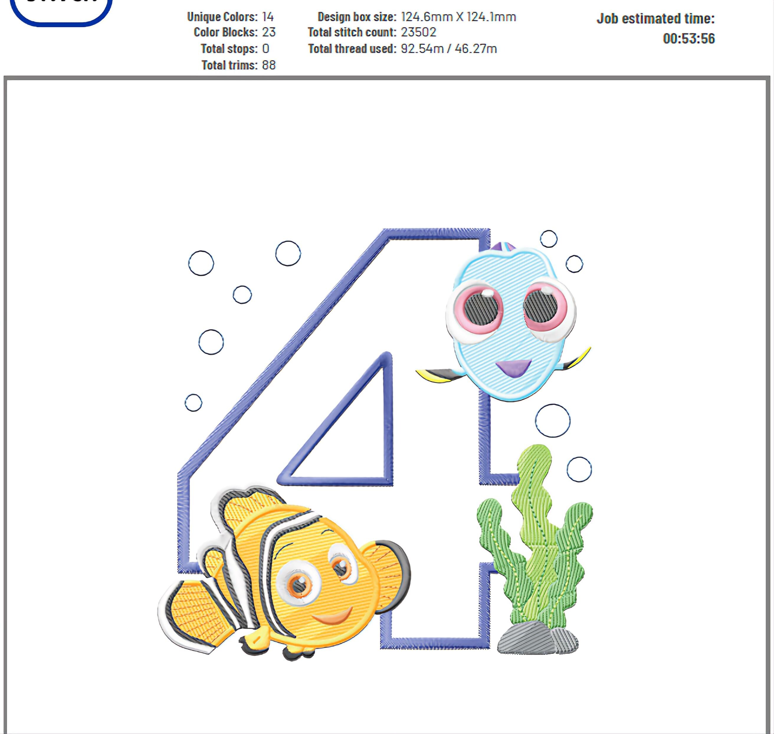 Blue Tang and Clownfish Fourth Birthday Machine Embroidery Design ...