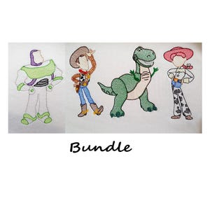 Cartoon Inspired Machine Embroidery Design Bundle, Sketch Fill Toy Embroidery Pattern, Instant Download