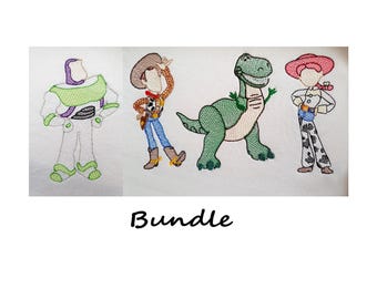 Paquete de diseños de bordado a máquina inspirados en dibujos animados, patrón de bordado de juguete con bocetos, descarga instantánea