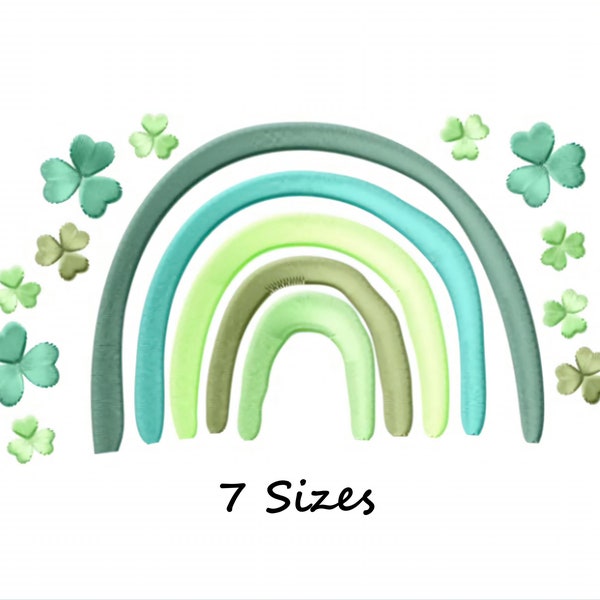 St. Patrick's Day Machine Embroidery Design, Boho Irish Rainbow Embroidery Design, Clover Embroidery Pattern, Instant Download 7 sizes