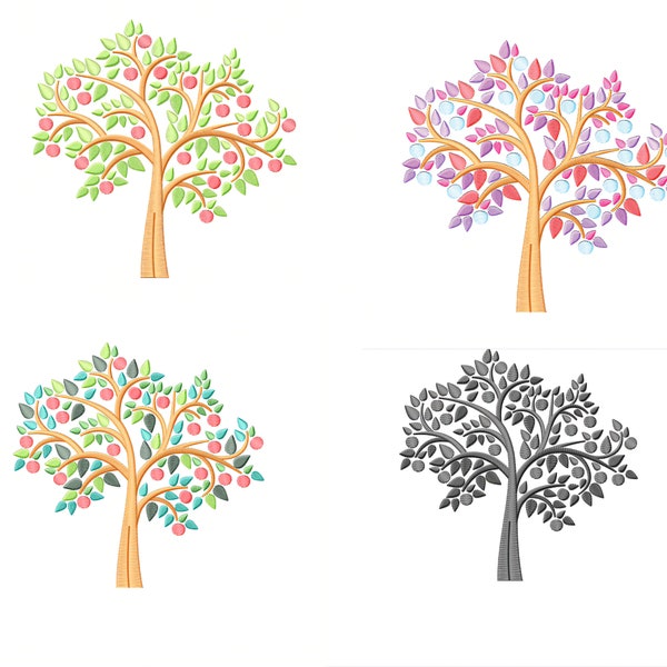 Colorful Spring Tree Machine Embroidery Design, Apple Tree Embroidery File, Instant Download - 8 Sizes