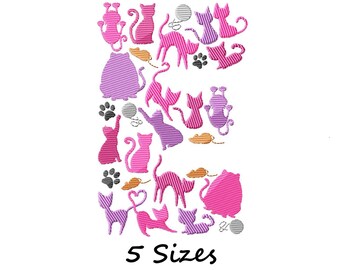 Cats Monogram Machine Embroidery Design, Letter E Embroidery Pattern, Instant Download - 5 sizes