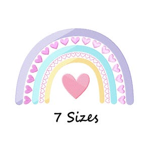 Boho Rainbow Machine Embroidery Design, Rainbow and Heart Embroidery Pattern, Instant Download - 7 sizes