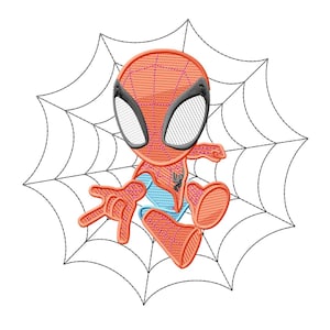 Desenho de bordado inspirado no menino aranha, arquivos para bordado à máquina de aranha, download instantâneo - 5 tamanhos