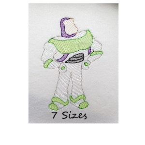 Space Ranger Inspired Sketch Machine Embroidery Design, Cartoon Superhero Action Figure Embroidery Pattern, Instant Download - 7 sizes