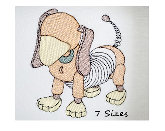 Cartoon Inspired Dog Machine Embroidery Design, Sketch Fill Slinky Dog Embroidery Pattern, Instant Download - 7 sizes