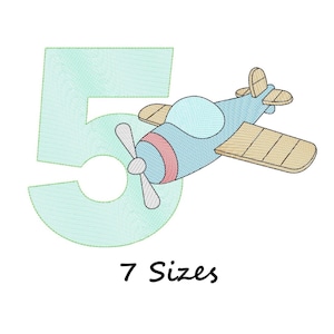 Airplane Machine Embroidery File, Sketch Fill Birthday Nr5 With Aeroplane Embroidery Pattern, Instant Download - 7 Sizes